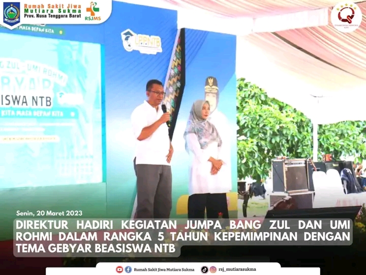 DIREKTUR RSJMS RAMAIKAN JUMPA BANG ZUL DAN UMMI ROHMI DALAM GEBYAR BEASISWA NTB 2023